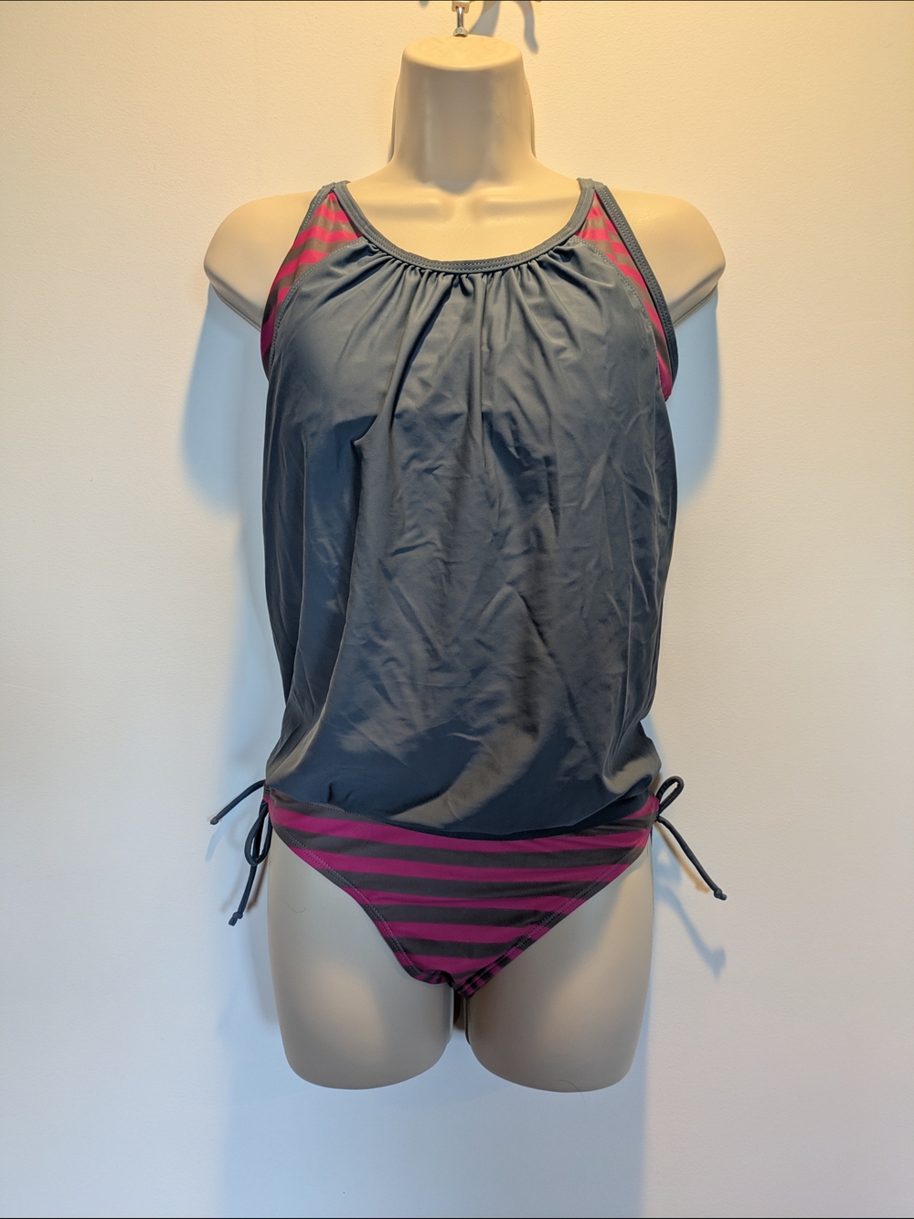 Modlily Women's Gray and Magenta Tankini Swim Set Size Large